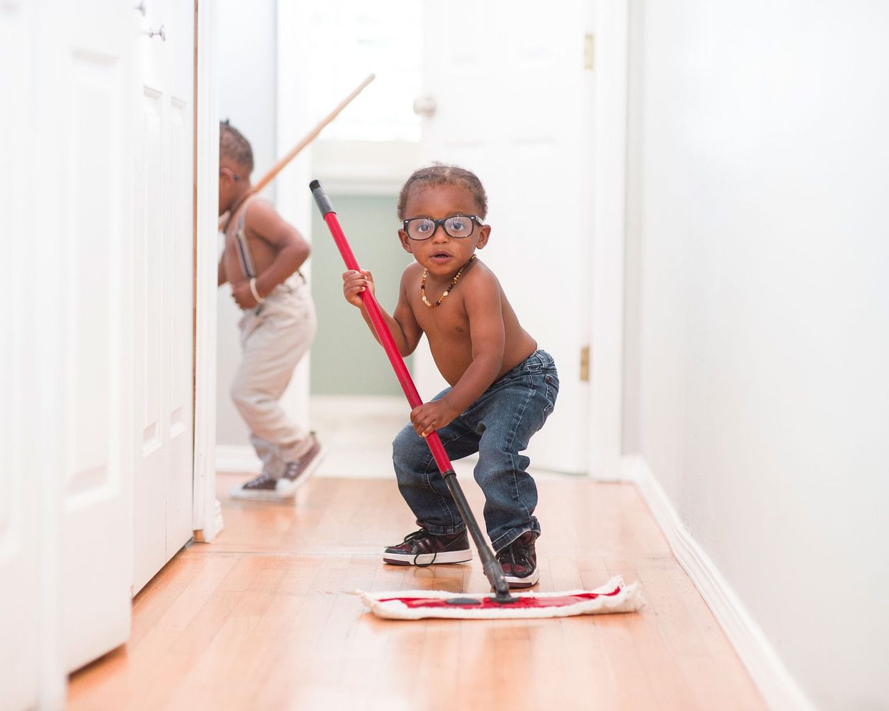 boy cleaning