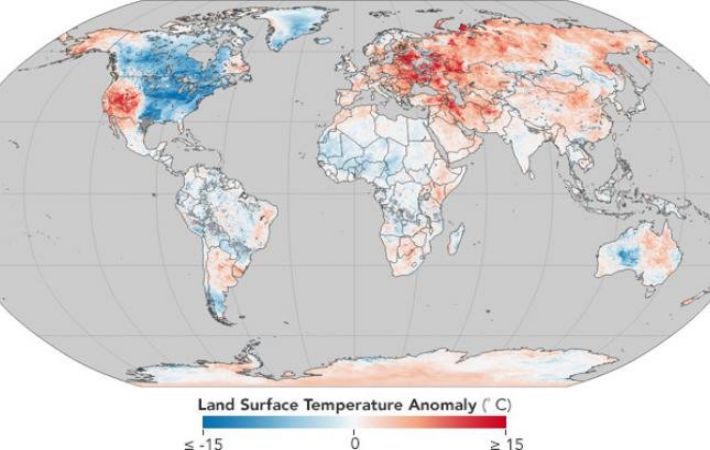 NASA опубликовало карту температурных аномалий