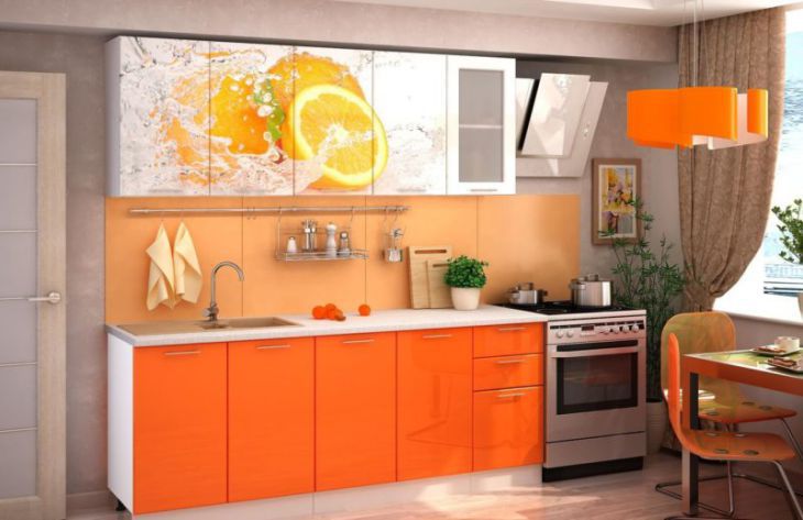 Кухня в оранжевом цвете дизайн фото с обоями