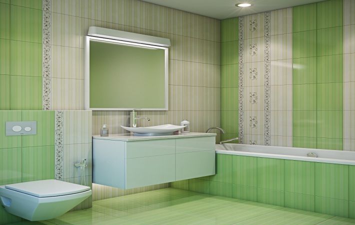 Зеленая ванная комната в американском стиле