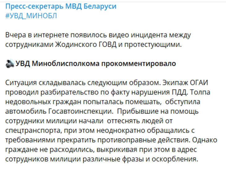 В МВД пояснили, почему милиционер в Жодино ударил женщину: Для самозащиты и задержания