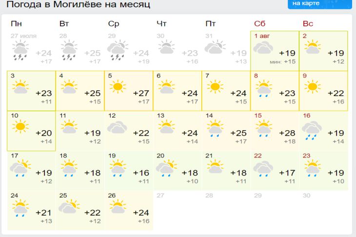 Погода в белоруссии на месяц